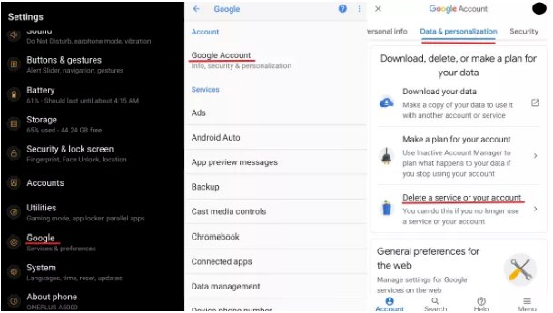 How to delete gmail account from android